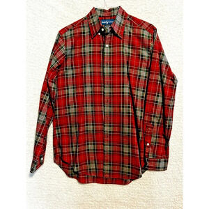 Ralph Lauren Classic Fit M Plaid red white gray cotton Button Down Long Sleeve
